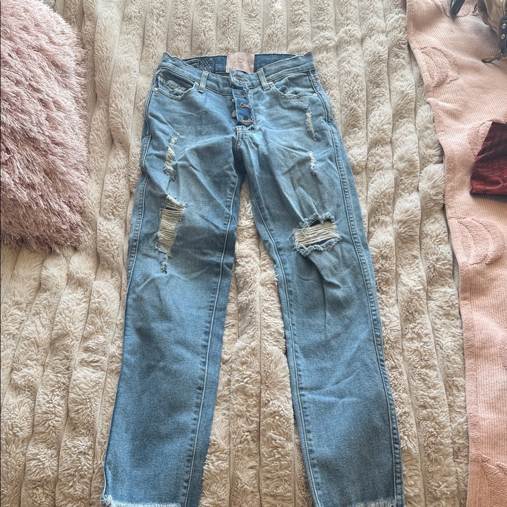 REVICE Light Blue Distressed Straight Leg Jeans